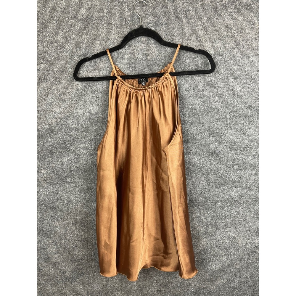 Nicole Miller Halter Top Women's XL Copper Brown Good Satin Blouse